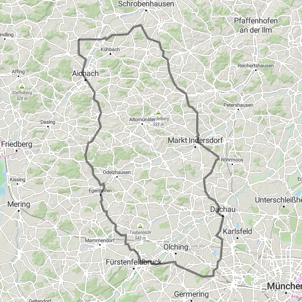 Map miniature of "The Inching Towards Adventure" cycling inspiration in Schwaben, Germany. Generated by Tarmacs.app cycling route planner