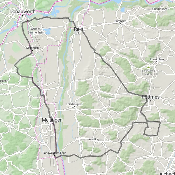 Map miniature of "Ultimate Road Cycling Adventure through Ingstetten and Schönau" cycling inspiration in Schwaben, Germany. Generated by Tarmacs.app cycling route planner