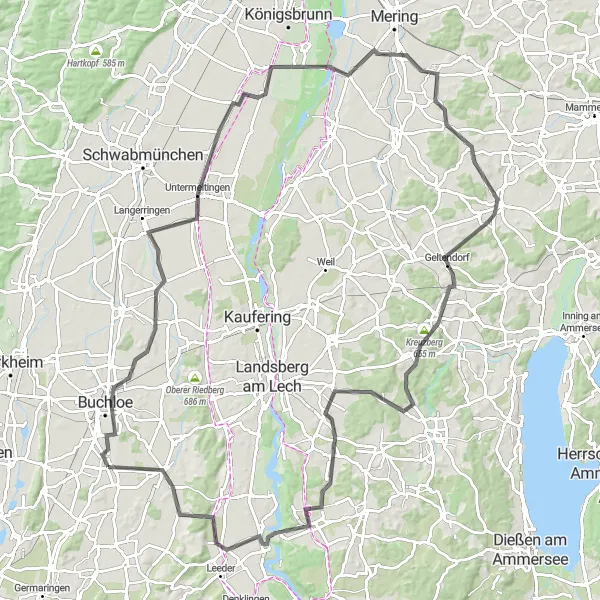 Map miniature of "Charming Countryside Loop" cycling inspiration in Schwaben, Germany. Generated by Tarmacs.app cycling route planner