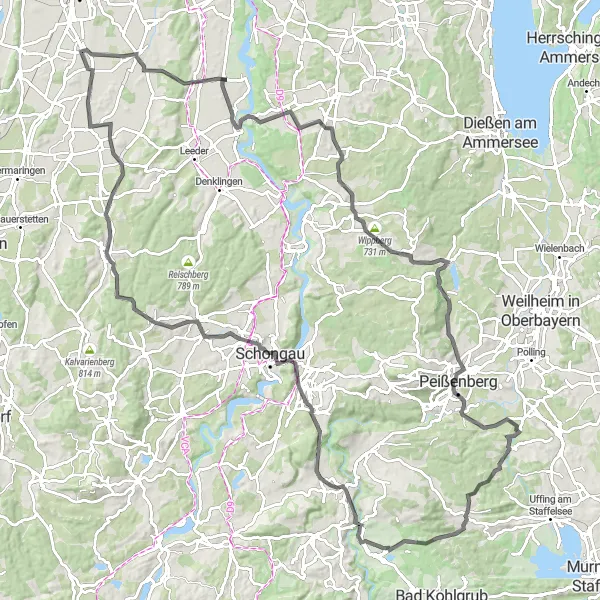 Map miniature of "Challenging Alpine Ride" cycling inspiration in Schwaben, Germany. Generated by Tarmacs.app cycling route planner