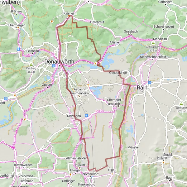 Map miniature of "Hidden Gem Gravel Trail" cycling inspiration in Schwaben, Germany. Generated by Tarmacs.app cycling route planner