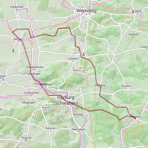 Map miniature of "Schwaben Gravel Loop" cycling inspiration in Schwaben, Germany. Generated by Tarmacs.app cycling route planner