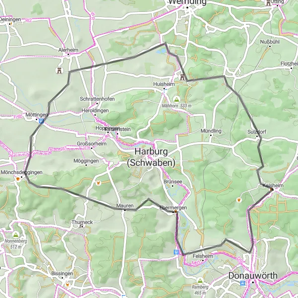 Map miniature of "Picturesque Countryside and Panoramic Views" cycling inspiration in Schwaben, Germany. Generated by Tarmacs.app cycling route planner