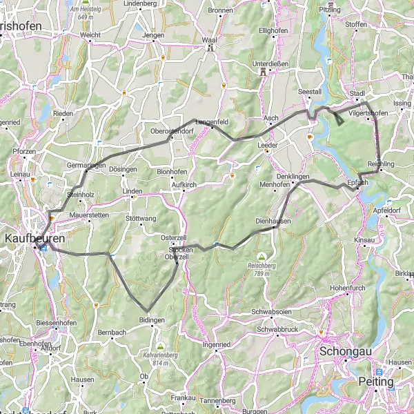 Map miniature of "Scenic Road Cycling Sampler" cycling inspiration in Schwaben, Germany. Generated by Tarmacs.app cycling route planner