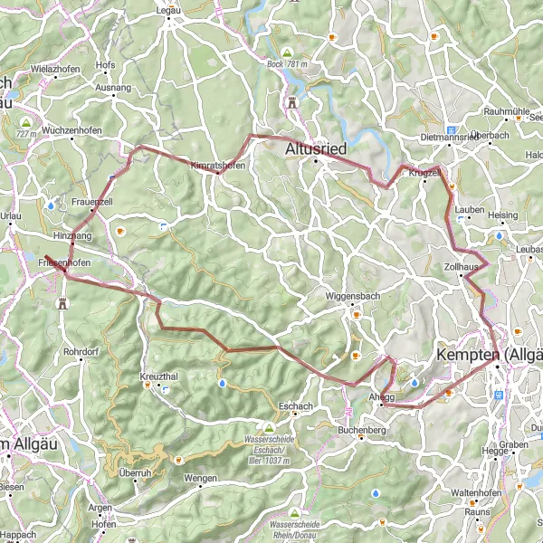 Karten-Miniaturansicht der Radinspiration "Gravel-Tour Kempten - Härtnagel" in Schwaben, Germany. Erstellt vom Tarmacs.app-Routenplaner für Radtouren
