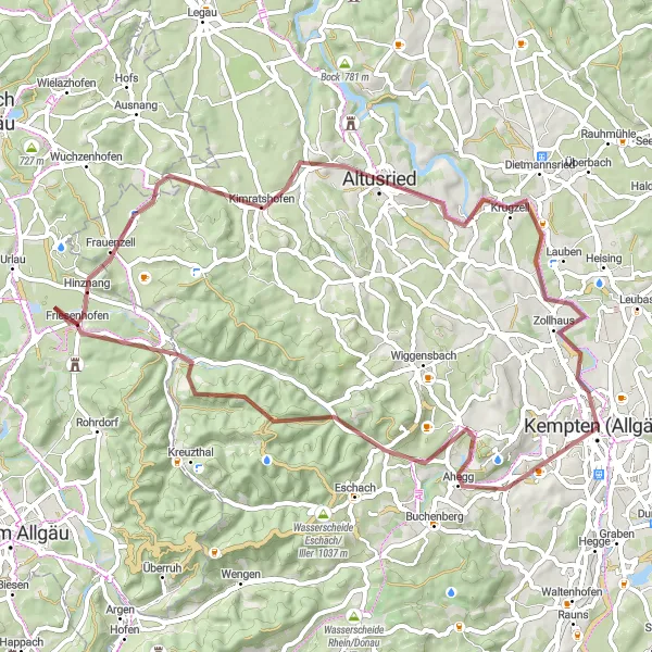 Map miniature of "Gravel Adventure" cycling inspiration in Schwaben, Germany. Generated by Tarmacs.app cycling route planner