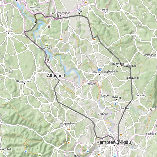 Map miniature of "Discover Allgäu" cycling inspiration in Schwaben, Germany. Generated by Tarmacs.app cycling route planner