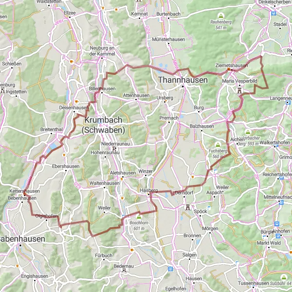 Map miniature of "Nattenhausen Round-Trip By Gravel" cycling inspiration in Schwaben, Germany. Generated by Tarmacs.app cycling route planner
