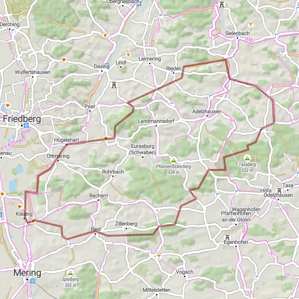 Map miniature of "Rural Gravel Adventure" cycling inspiration in Schwaben, Germany. Generated by Tarmacs.app cycling route planner