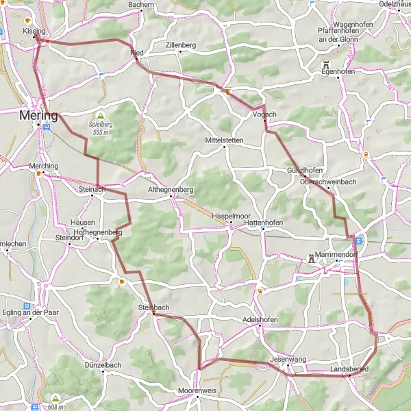Karten-Miniaturansicht der Radinspiration "Gravel-Rundtour von Kissing nach Mering" in Schwaben, Germany. Erstellt vom Tarmacs.app-Routenplaner für Radtouren