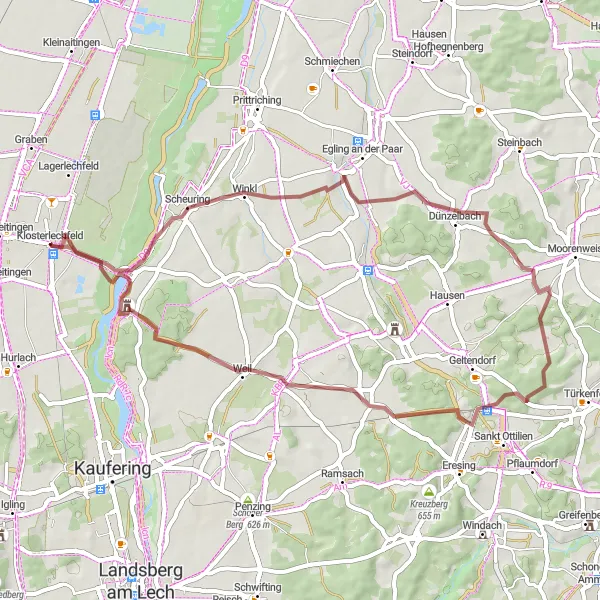 Map miniature of "Scheuring Nature Ride" cycling inspiration in Schwaben, Germany. Generated by Tarmacs.app cycling route planner