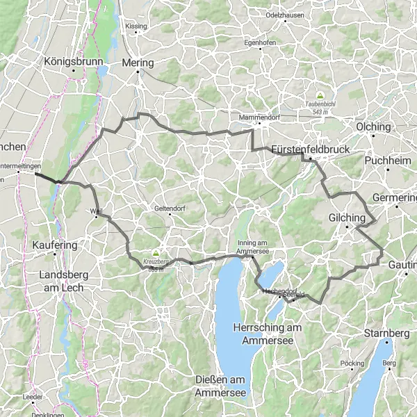 Map miniature of "Immerse Yourself in Majestic Bavarian Landscapes" cycling inspiration in Schwaben, Germany. Generated by Tarmacs.app cycling route planner