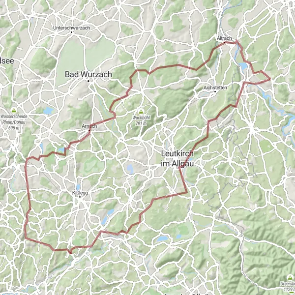 Map miniature of "Gravel Adventure Through Scenic Landscapes" cycling inspiration in Schwaben, Germany. Generated by Tarmacs.app cycling route planner