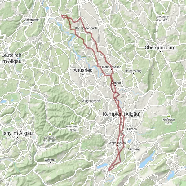Karten-Miniaturansicht der Radinspiration "Panoramafahrt durch das Allgäu" in Schwaben, Germany. Erstellt vom Tarmacs.app-Routenplaner für Radtouren