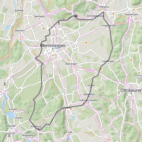 Map miniature of "Scenic Road Bliss" cycling inspiration in Schwaben, Germany. Generated by Tarmacs.app cycling route planner