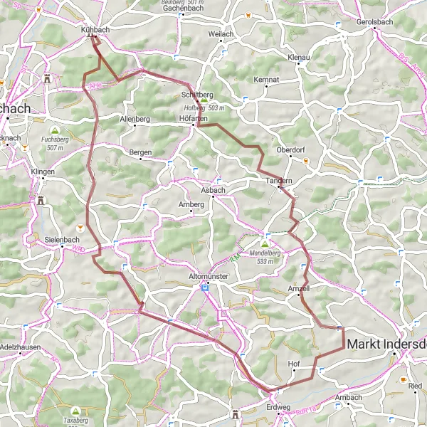 Map miniature of "Westerholzhausen Gravel Adventure" cycling inspiration in Schwaben, Germany. Generated by Tarmacs.app cycling route planner