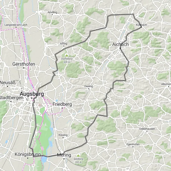 Map miniature of "Augsburg Adventure" cycling inspiration in Schwaben, Germany. Generated by Tarmacs.app cycling route planner