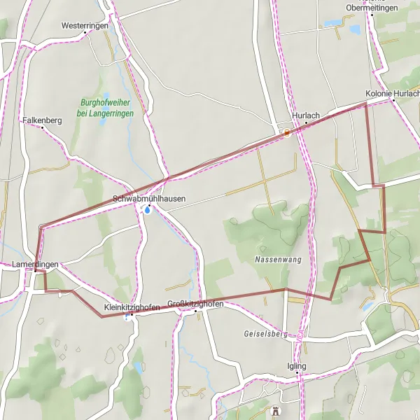 Map miniature of "Loop around Lamerdingen" cycling inspiration in Schwaben, Germany. Generated by Tarmacs.app cycling route planner