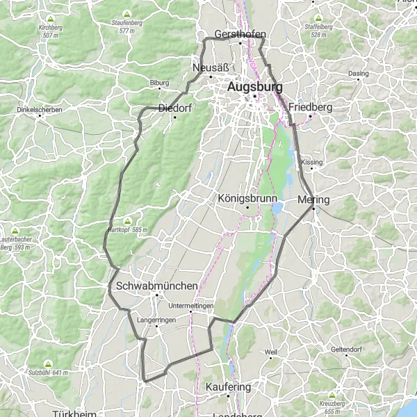 Karten-Miniaturansicht der Radinspiration "Road Trip entlang der Highlights" in Schwaben, Germany. Erstellt vom Tarmacs.app-Routenplaner für Radtouren