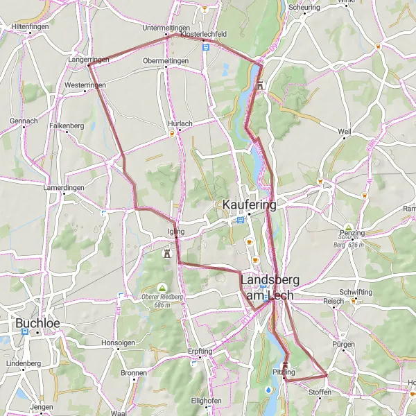 Karten-Miniaturansicht der Radinspiration "Rundtour ab Langerringen" in Schwaben, Germany. Erstellt vom Tarmacs.app-Routenplaner für Radtouren