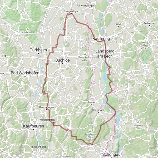 Karten-Miniaturansicht der Radinspiration "Abenteuerliche Gravel-Tour entlang des Lechs" in Schwaben, Germany. Erstellt vom Tarmacs.app-Routenplaner für Radtouren