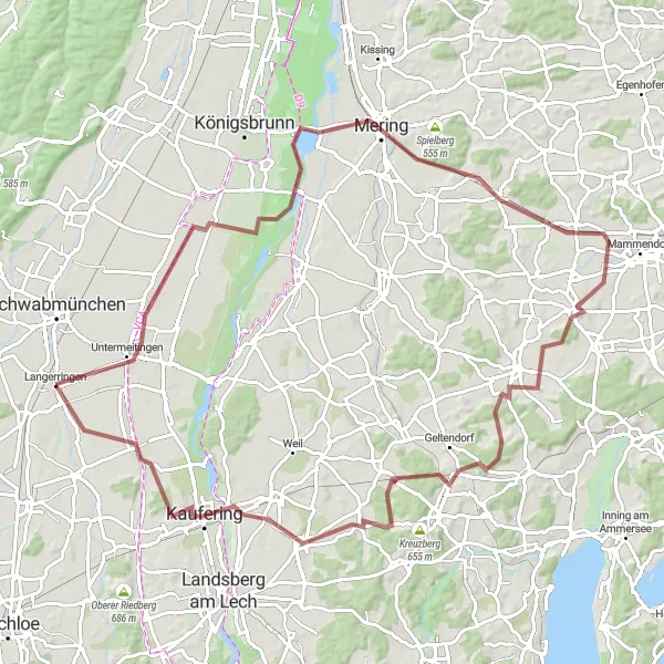 Karten-Miniaturansicht der Radinspiration "Rund um Langerringen auf Schotterpisten" in Schwaben, Germany. Erstellt vom Tarmacs.app-Routenplaner für Radtouren