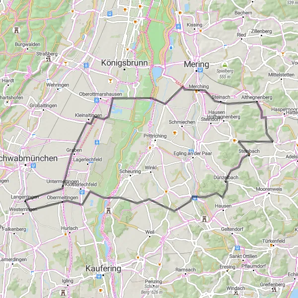 Karten-Miniaturansicht der Radinspiration "Tour durch das Umland von Langerringen auf der Straße" in Schwaben, Germany. Erstellt vom Tarmacs.app-Routenplaner für Radtouren