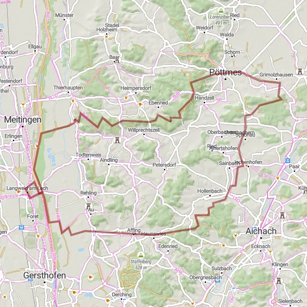Karten-Miniaturansicht der Radinspiration "Idyllische Tour durch Bach und Hollenbach" in Schwaben, Germany. Erstellt vom Tarmacs.app-Routenplaner für Radtouren
