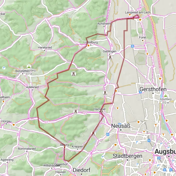Karten-Miniaturansicht der Radinspiration "Entdeckungstour durch Langweid am Lech" in Schwaben, Germany. Erstellt vom Tarmacs.app-Routenplaner für Radtouren