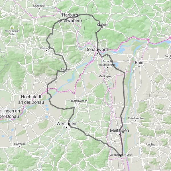 Karten-Miniaturansicht der Radinspiration "Rund um Langweid und Lech" in Schwaben, Germany. Erstellt vom Tarmacs.app-Routenplaner für Radtouren