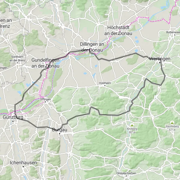 Map miniature of "Discover the Günzburg Region" cycling inspiration in Schwaben, Germany. Generated by Tarmacs.app cycling route planner