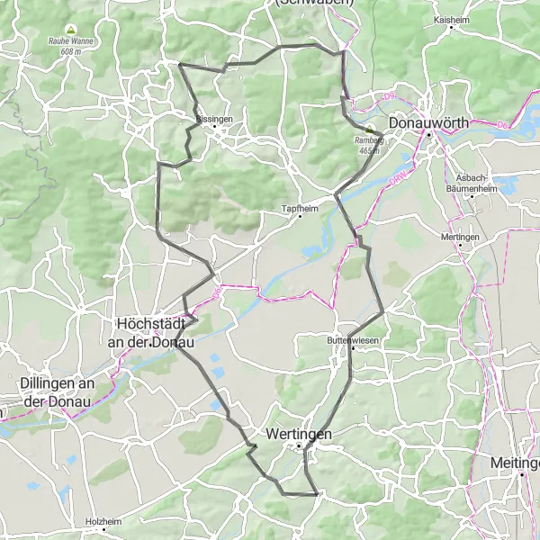Map miniature of "Wörnitzstein Tour" cycling inspiration in Schwaben, Germany. Generated by Tarmacs.app cycling route planner