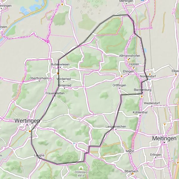 Map miniature of "Napoleonstanne Loop" cycling inspiration in Schwaben, Germany. Generated by Tarmacs.app cycling route planner