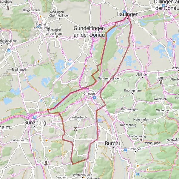 Karten-Miniaturansicht der Radinspiration "Entspannte Gravel-Tour durch die Region" in Schwaben, Germany. Erstellt vom Tarmacs.app-Routenplaner für Radtouren