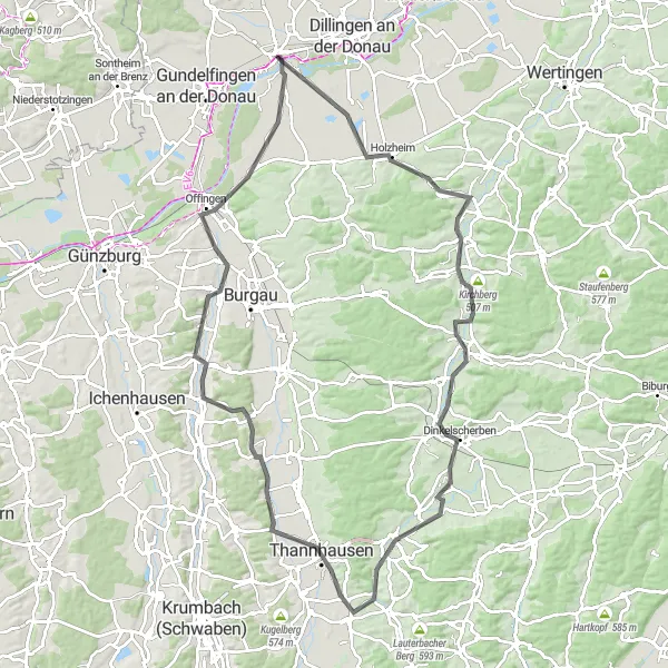 Karten-Miniaturansicht der Radinspiration "Schwaben Rundweg" in Schwaben, Germany. Erstellt vom Tarmacs.app-Routenplaner für Radtouren