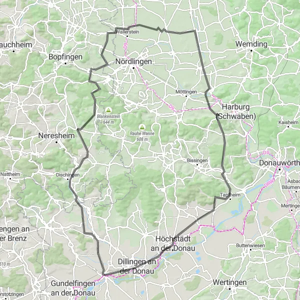 Karten-Miniaturansicht der Radinspiration "Rund um Wittislingen" in Schwaben, Germany. Erstellt vom Tarmacs.app-Routenplaner für Radtouren
