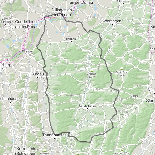 Karten-Miniaturansicht der Radinspiration "Donau-Schmutter-Runde" in Schwaben, Germany. Erstellt vom Tarmacs.app-Routenplaner für Radtouren