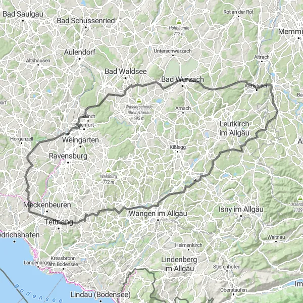 Karten-Miniaturansicht der Radinspiration "Große Rundtour durch Amtzell und Bad Wurzach" in Schwaben, Germany. Erstellt vom Tarmacs.app-Routenplaner für Radtouren
