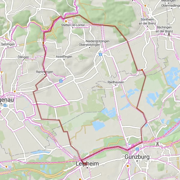 Map miniature of "Schloss Leipheim to Günzburg Gravel Route" cycling inspiration in Schwaben, Germany. Generated by Tarmacs.app cycling route planner