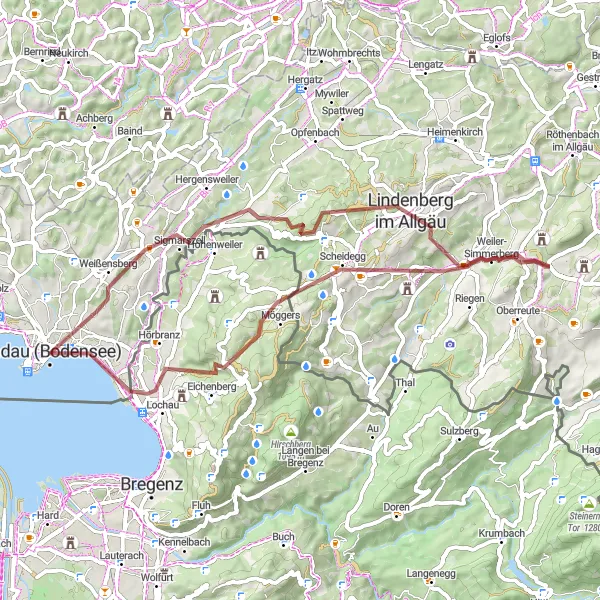 Map miniature of "Allgäu Gravel Delight" cycling inspiration in Schwaben, Germany. Generated by Tarmacs.app cycling route planner