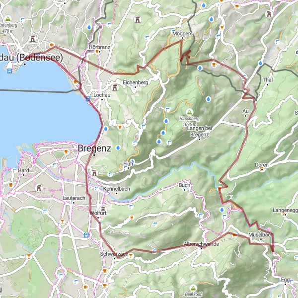 Karten-Miniaturansicht der Radinspiration "Entdeckungstour durch Hörbranz und Bregenz" in Schwaben, Germany. Erstellt vom Tarmacs.app-Routenplaner für Radtouren