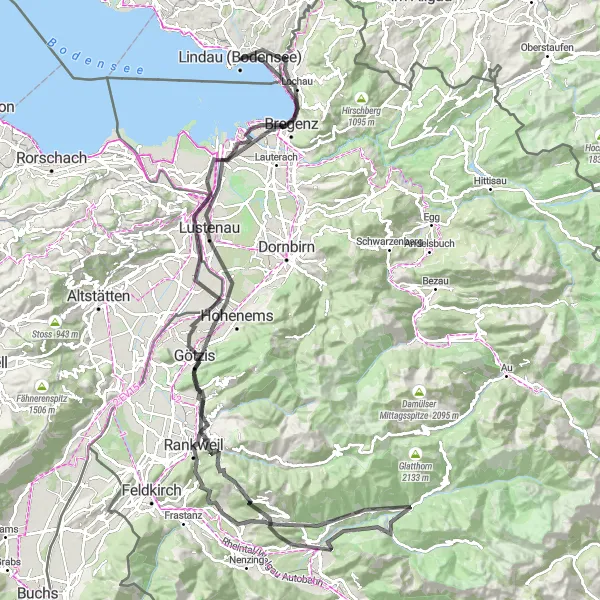 Map miniature of "Breathtaking Mountain Scenery" cycling inspiration in Schwaben, Germany. Generated by Tarmacs.app cycling route planner