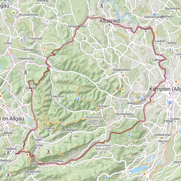Karten-Miniaturansicht der Radinspiration "Panorama Tour durch die Wälder" in Schwaben, Germany. Erstellt vom Tarmacs.app-Routenplaner für Radtouren
