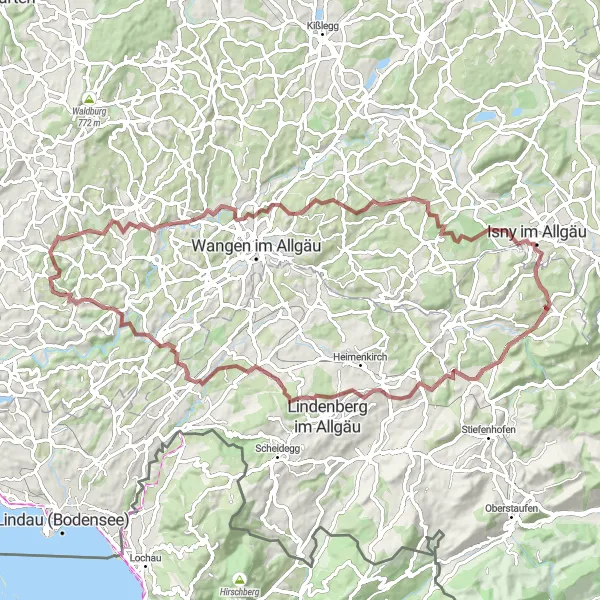 Map miniature of "Exploring Goßholz and Siggen" cycling inspiration in Schwaben, Germany. Generated by Tarmacs.app cycling route planner