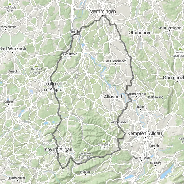 Karten-Miniaturansicht der Radinspiration "Entdecken Sie das Allgäu auf Asphalt" in Schwaben, Germany. Erstellt vom Tarmacs.app-Routenplaner für Radtouren