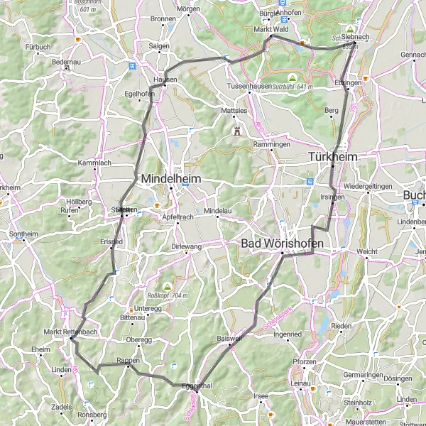 Map miniature of "The Allgäu Adventure" cycling inspiration in Schwaben, Germany. Generated by Tarmacs.app cycling route planner