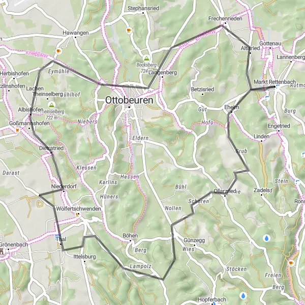 Map miniature of "Exploring the Scenic Roads of Schwaben" cycling inspiration in Schwaben, Germany. Generated by Tarmacs.app cycling route planner