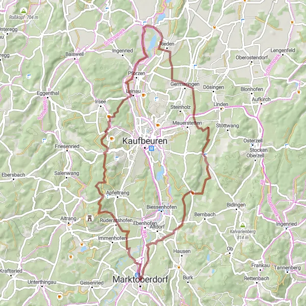 Karten-Miniaturansicht der Radinspiration "Rundtour von Marktoberdorf nach Kreen und zurück" in Schwaben, Germany. Erstellt vom Tarmacs.app-Routenplaner für Radtouren