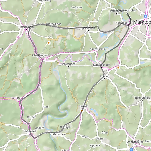 Map miniature of "Görisried Scenic Loop" cycling inspiration in Schwaben, Germany. Generated by Tarmacs.app cycling route planner