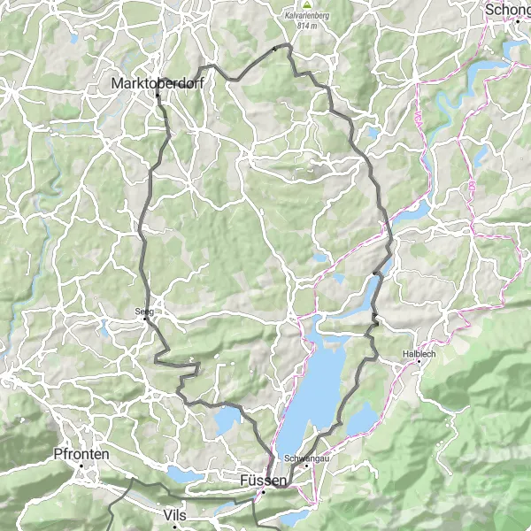 Map miniature of "Alpine Challenge" cycling inspiration in Schwaben, Germany. Generated by Tarmacs.app cycling route planner
